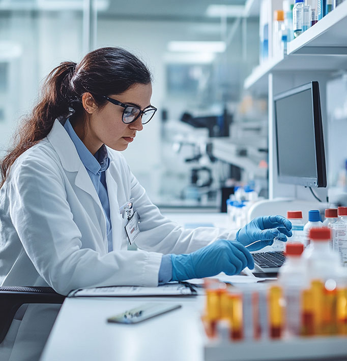 A doctor performing lab test