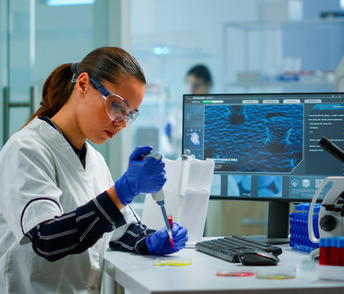 A doctor performing lab test